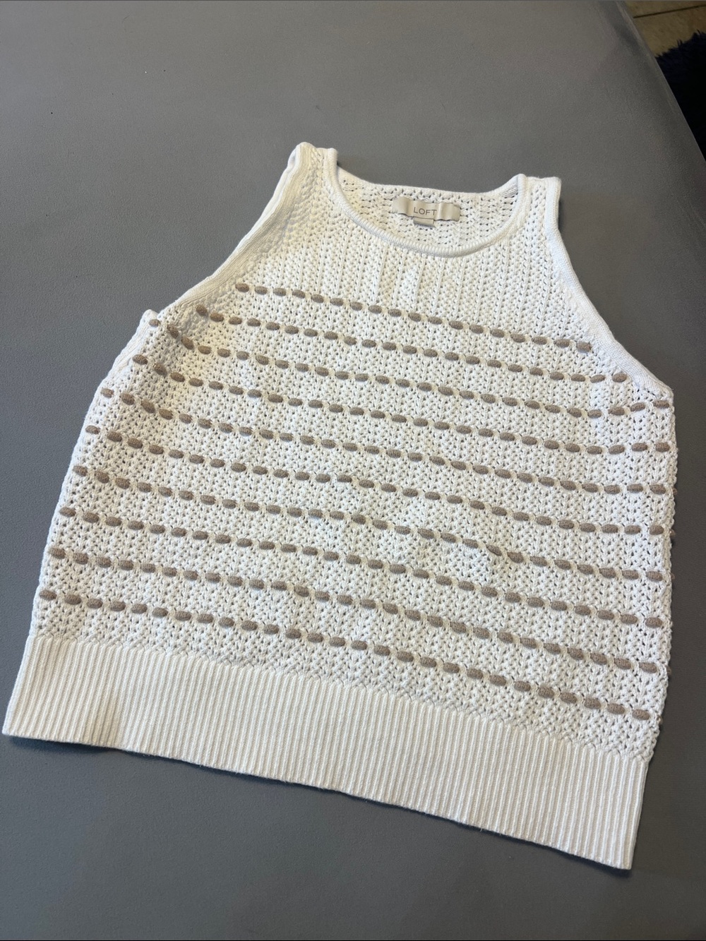 LOFT Cream Crochet Knit Sleeveless Top